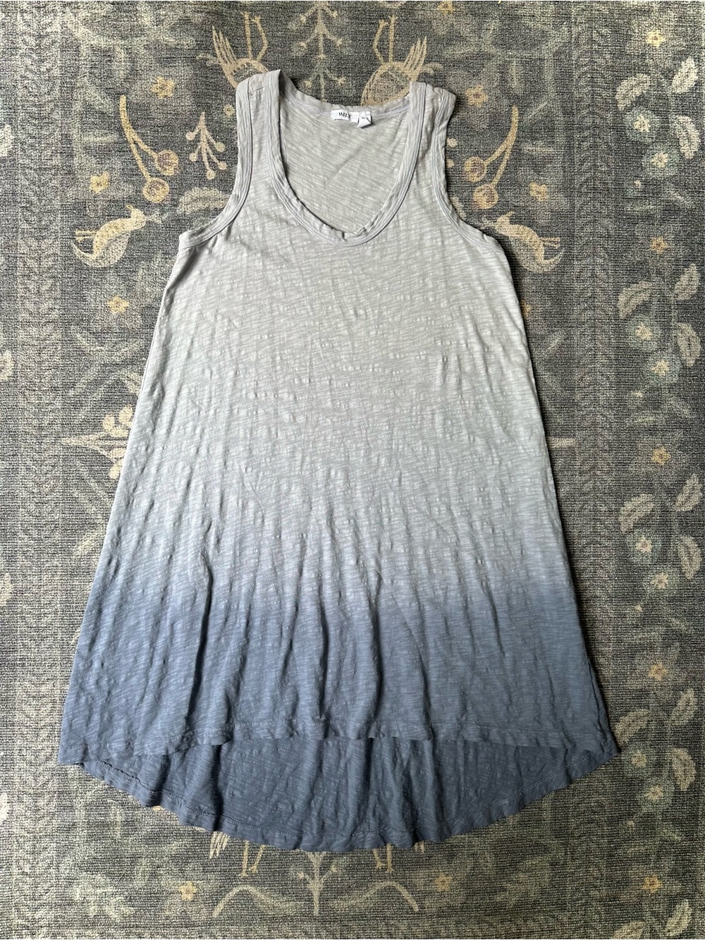 WILT XS Gray to Blue Ombre Tank Top Dress Made in USA Slub Cotton Swing Tunic